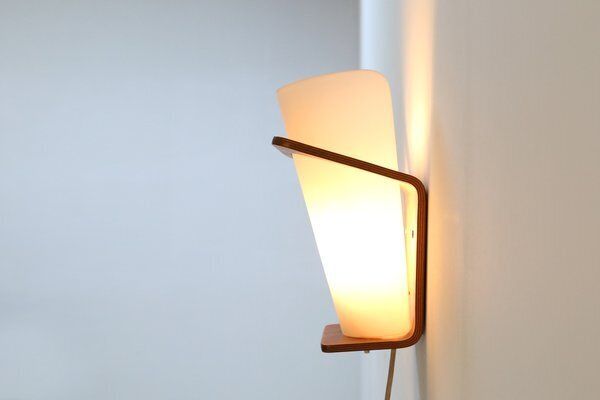 Wall Lamp In Curved Teak Plywood By Louis Kalff For Philips, 1959 photo vinterior
