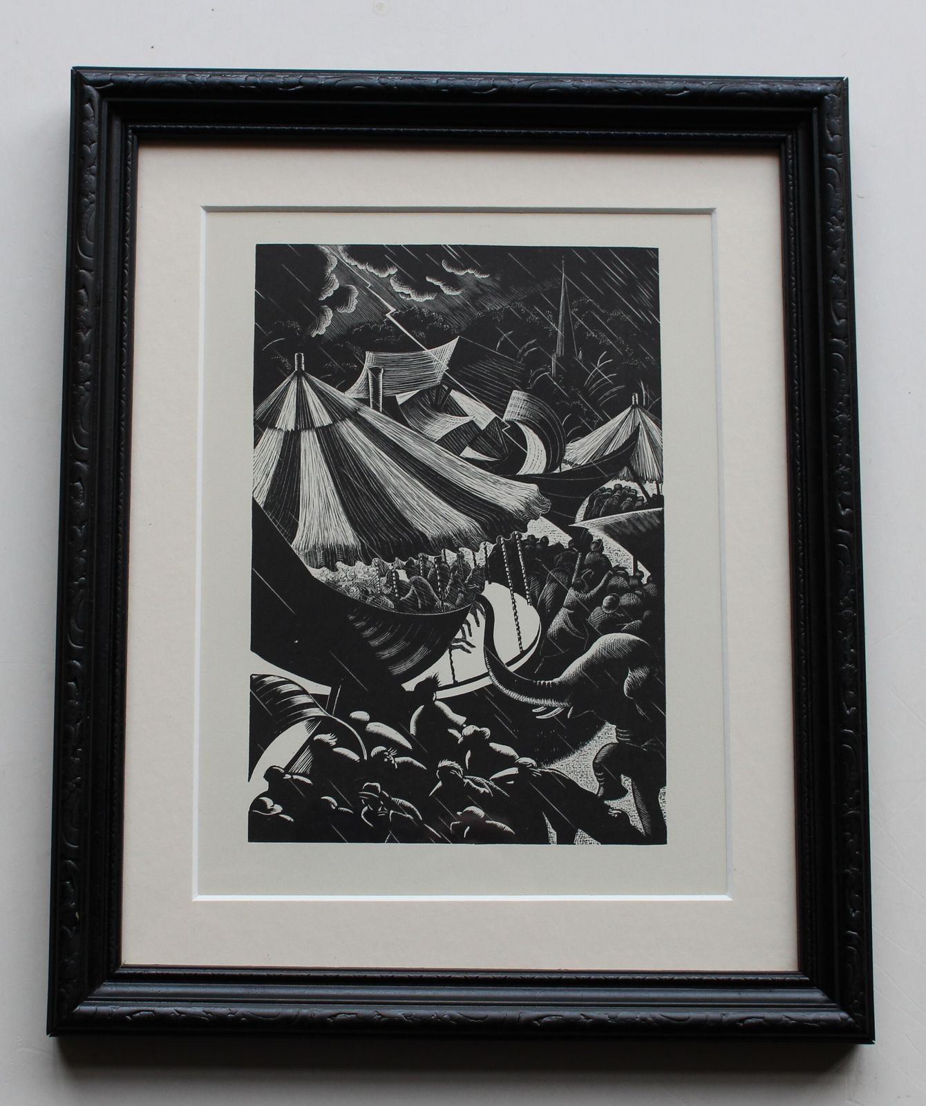 `Storm At The Fair` 1936 Lithograph Print From A Woodblock Engraving By Clare Leighton