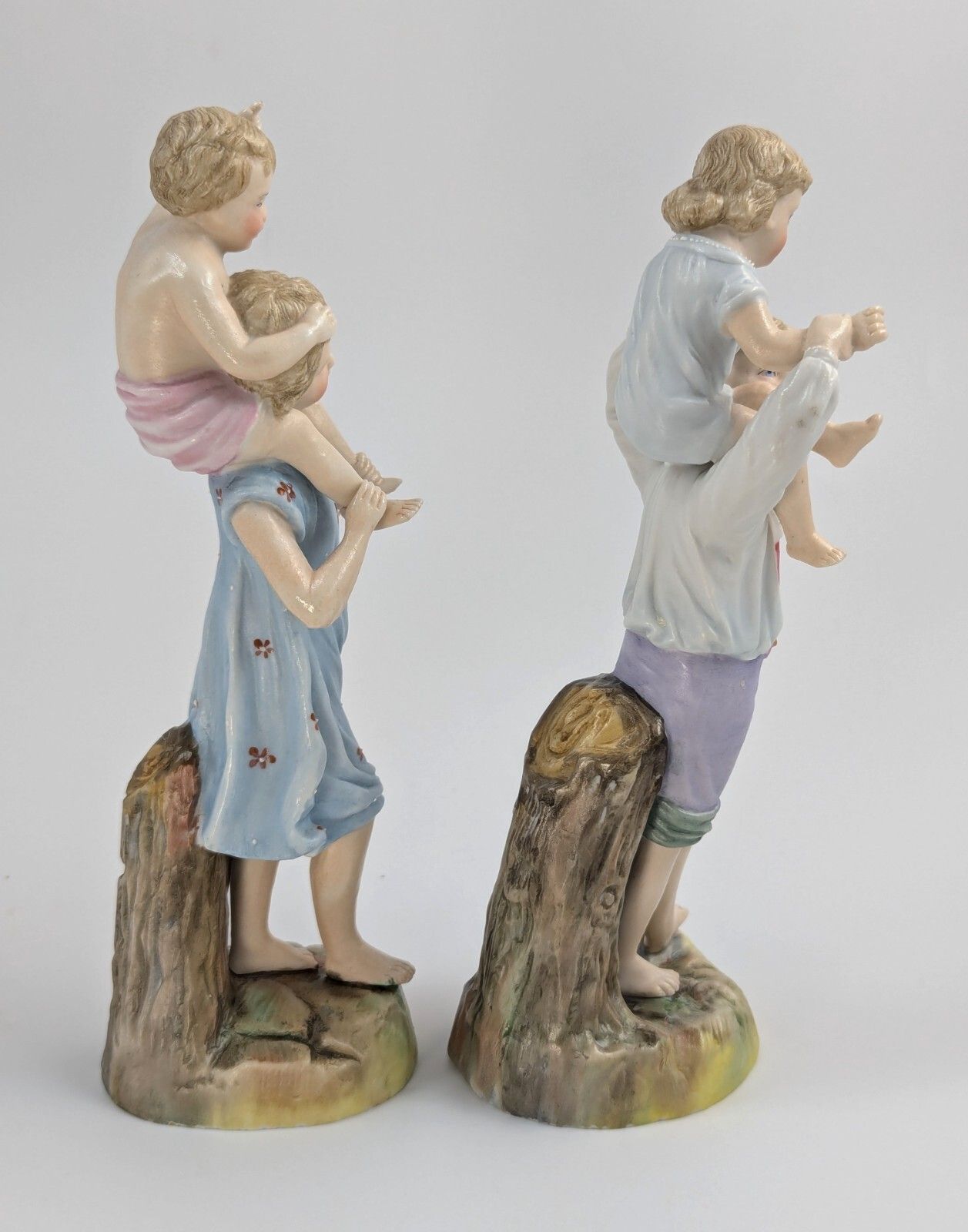 Ernst Bohne & Söhne Figurines: Boy & Girl Holding Children, C. 1887 photo Home Decor