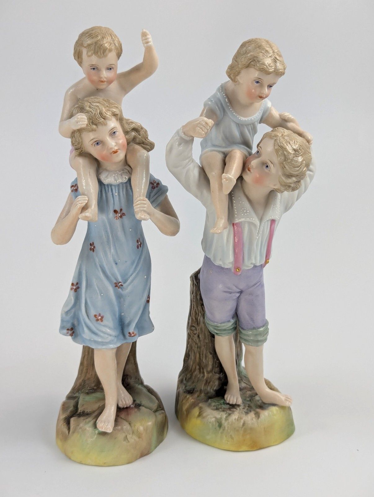 Ernst Bohne & Söhne Figurines: Boy & Girl Holding Children, C. 1887 photo 300.0