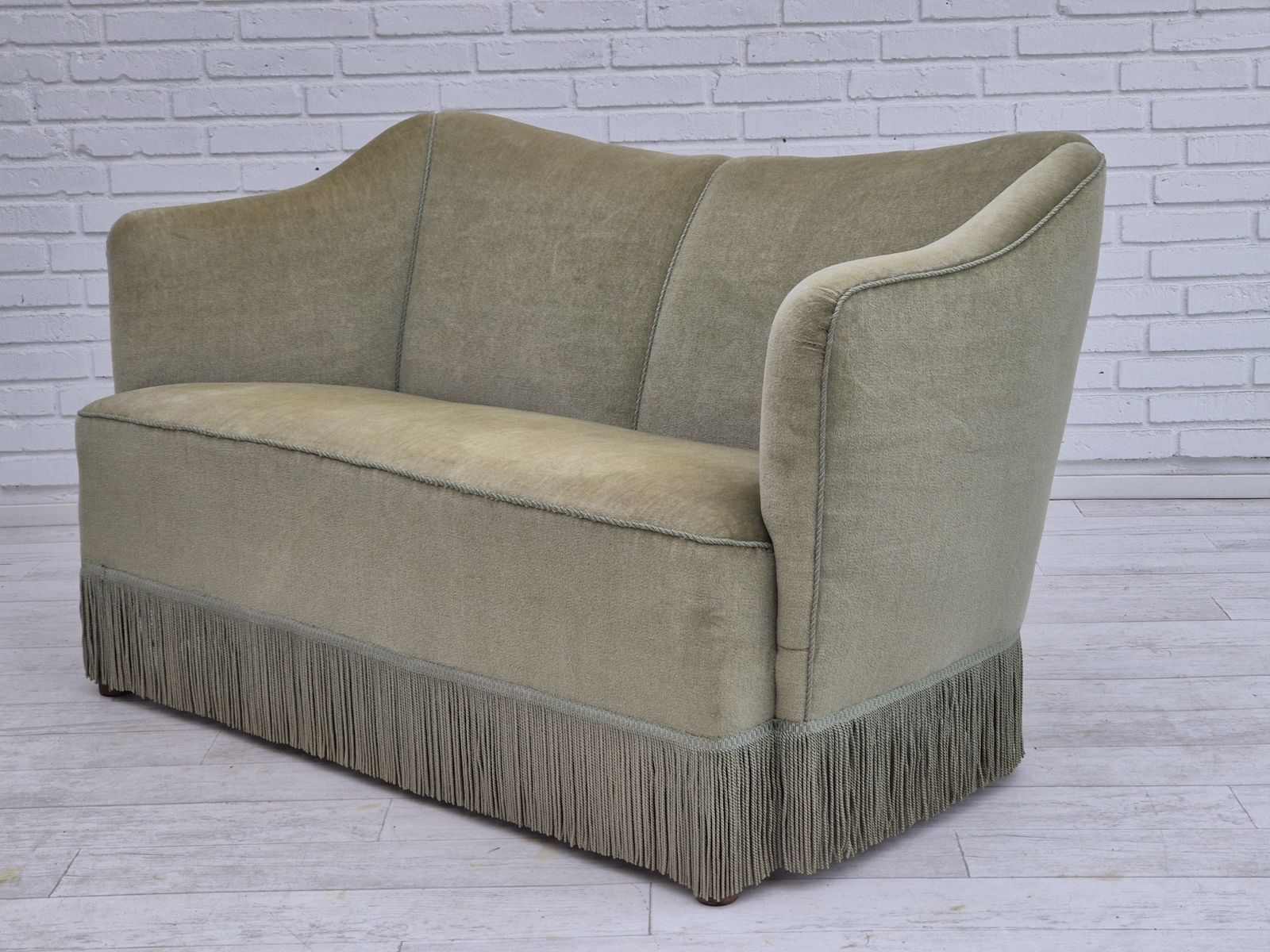 1960s, Danish 2 Seater Sofa, Original Condition, Green Furniture Velour. photo furniture