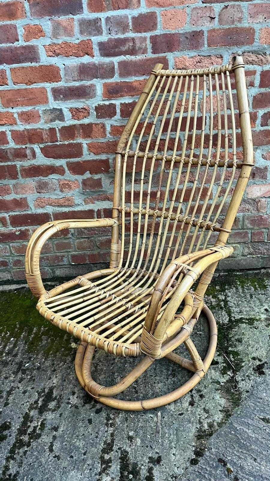 photo for sale Vintage Bamboo Chair /Armchair With Circular Base