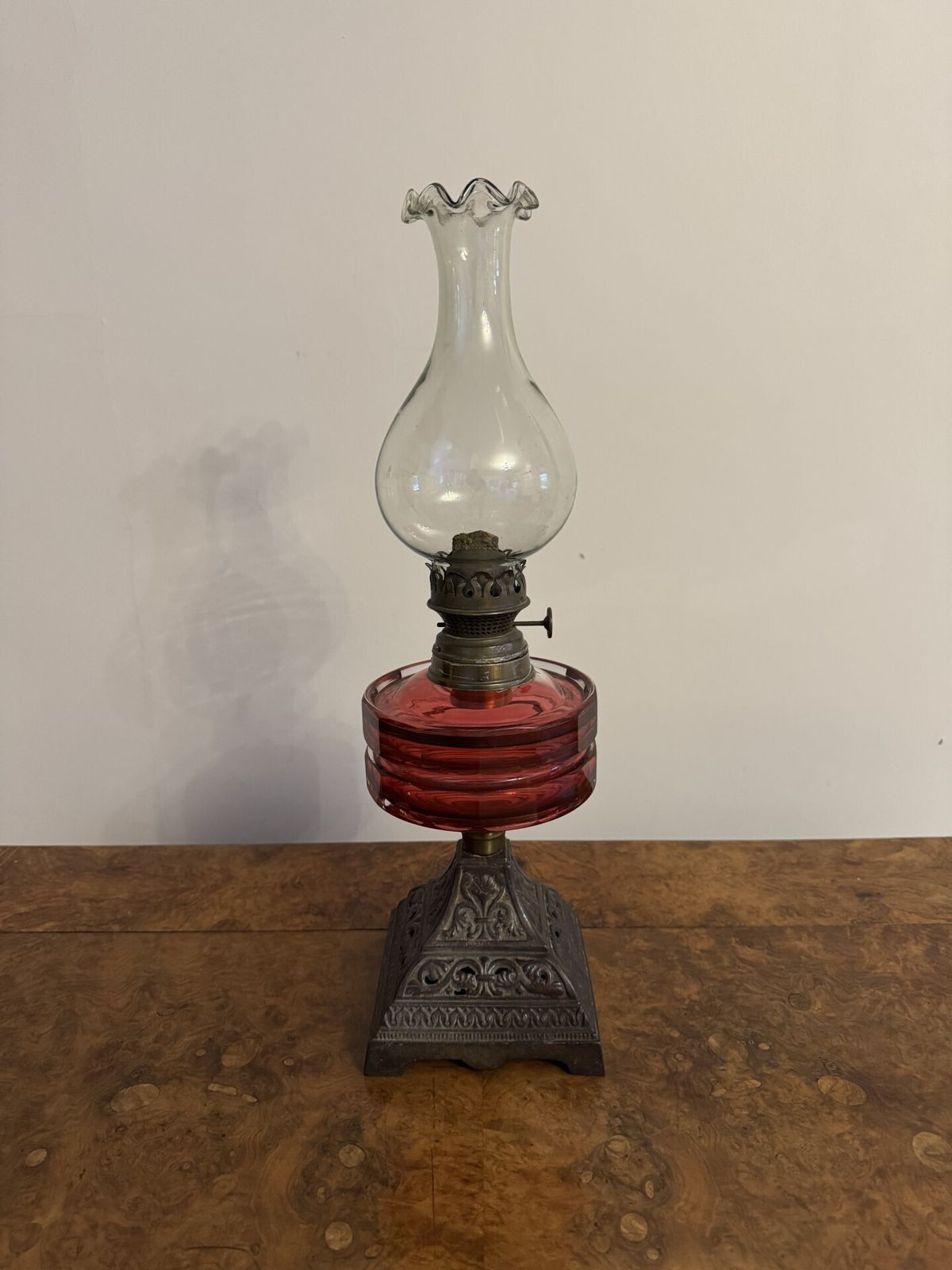 Pretty Antique Cranberry Glass Oil Lamp photo furniture