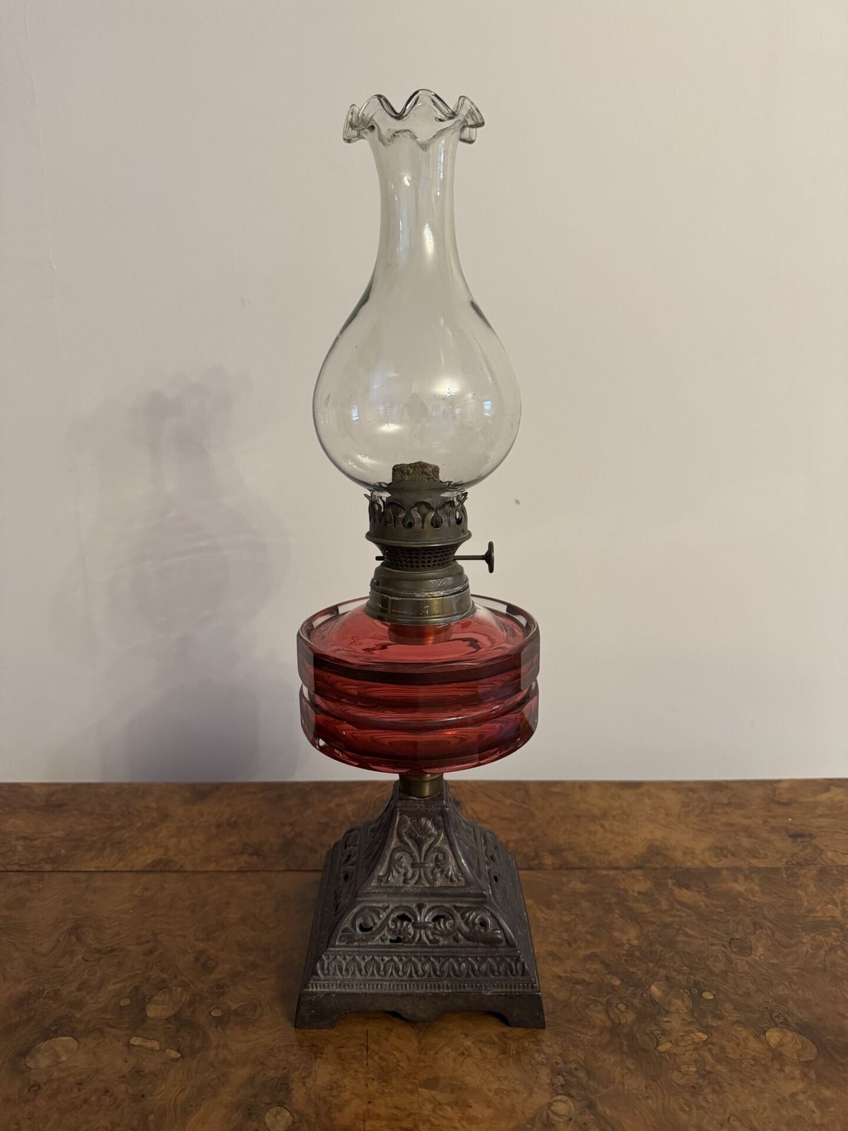 Pretty Antique Cranberry Glass Oil Lamp photo 365.0