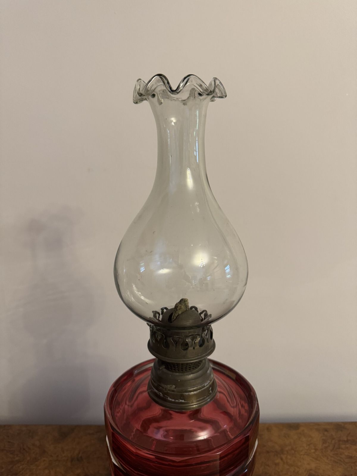 Pretty Antique Cranberry Glass Oil Lamp photo vinterior