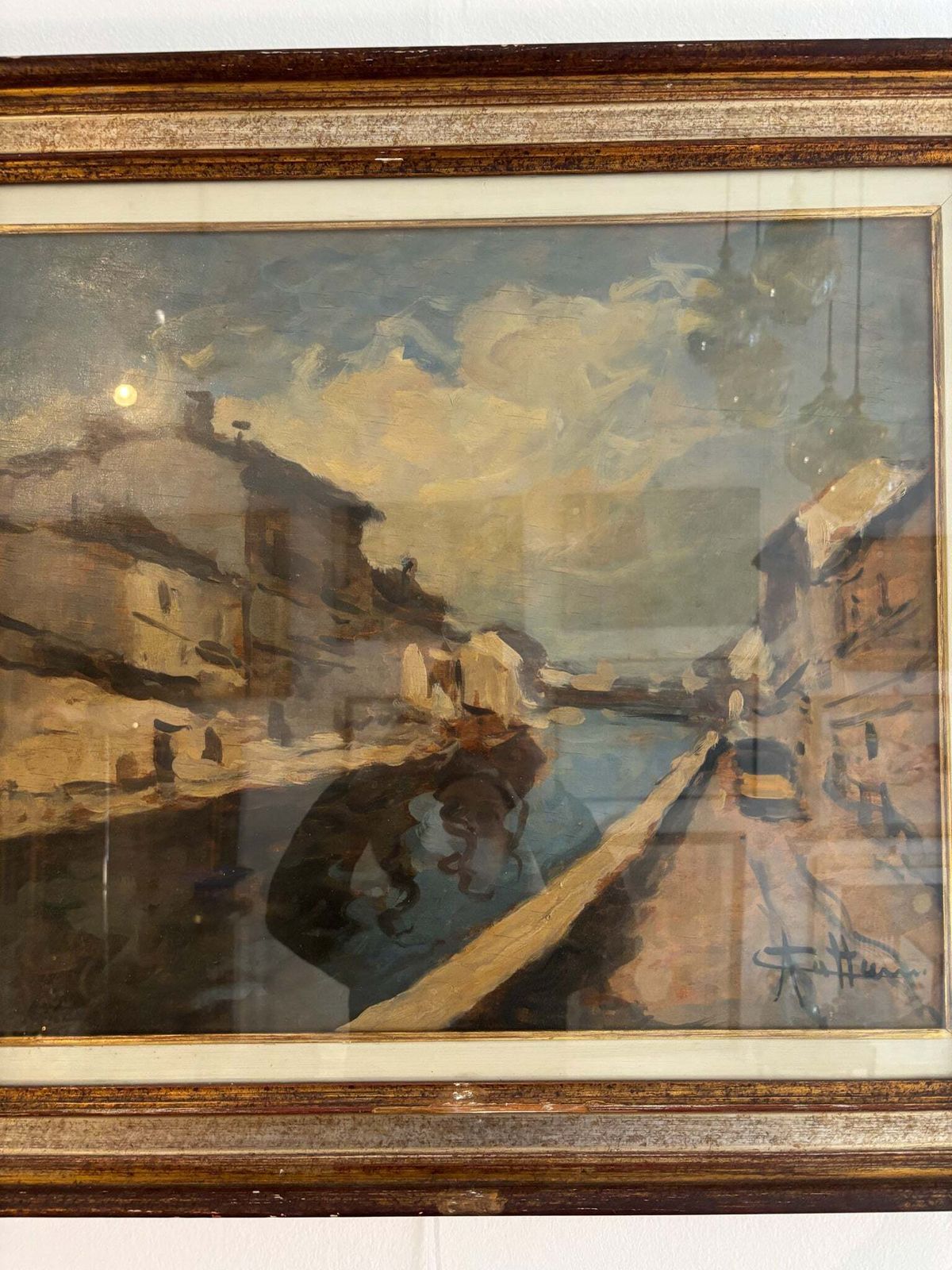 Oil Painting On Canvas Of Navigli Of Milan By Achille Cattaneo Early Twentieth Century photo Art