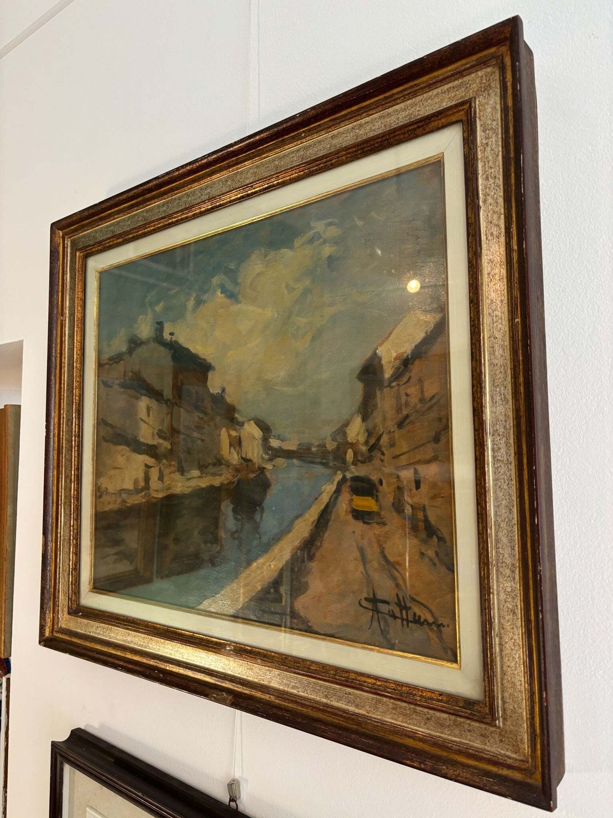Oil Painting On Canvas Of Navigli Of Milan By Achille Cattaneo Early Twentieth Century photo 622.0