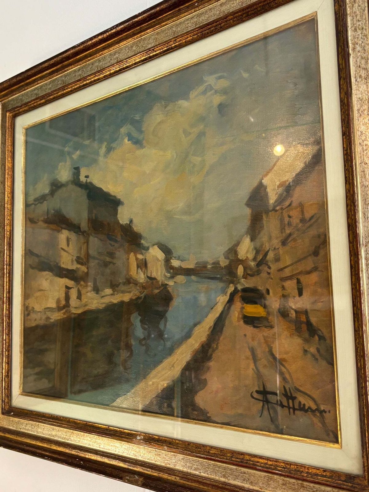 Oil Painting On Canvas Of Navigli Of Milan By Achille Cattaneo Early Twentieth Century photo vinterior