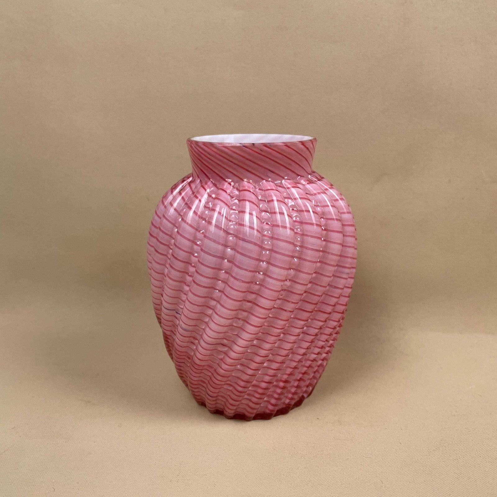 Steven And Williams Glass Vase Posy Pot Pink White Late 19th Century Hand Blown Swirl Tea Light Holder Vintage Pattern Swirled Patterned photo furniture
