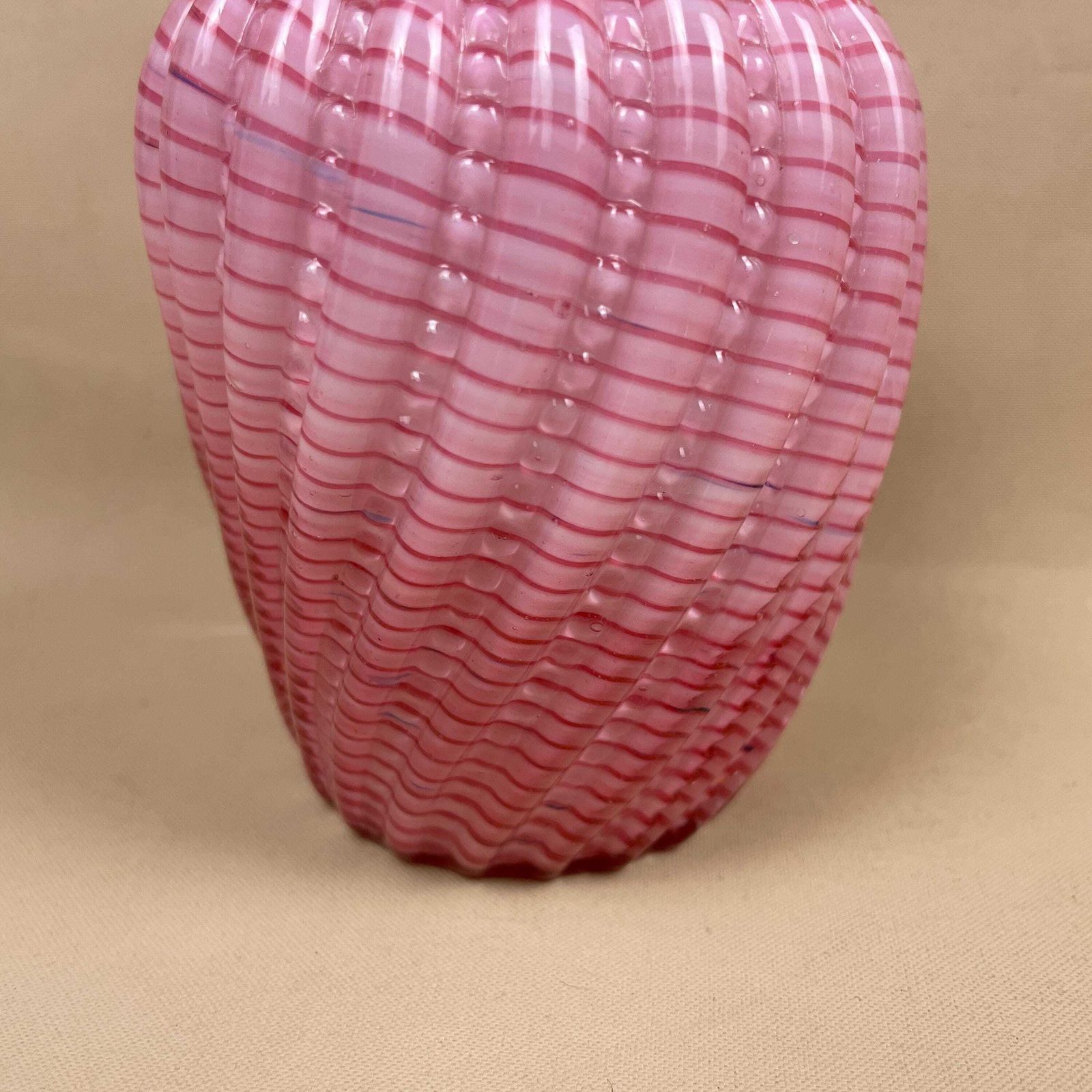 Steven And Williams Glass Vase Posy Pot Pink White Late 19th Century Hand Blown Swirl Tea Light Holder Vintage Pattern Swirled Patterned photo vinterior