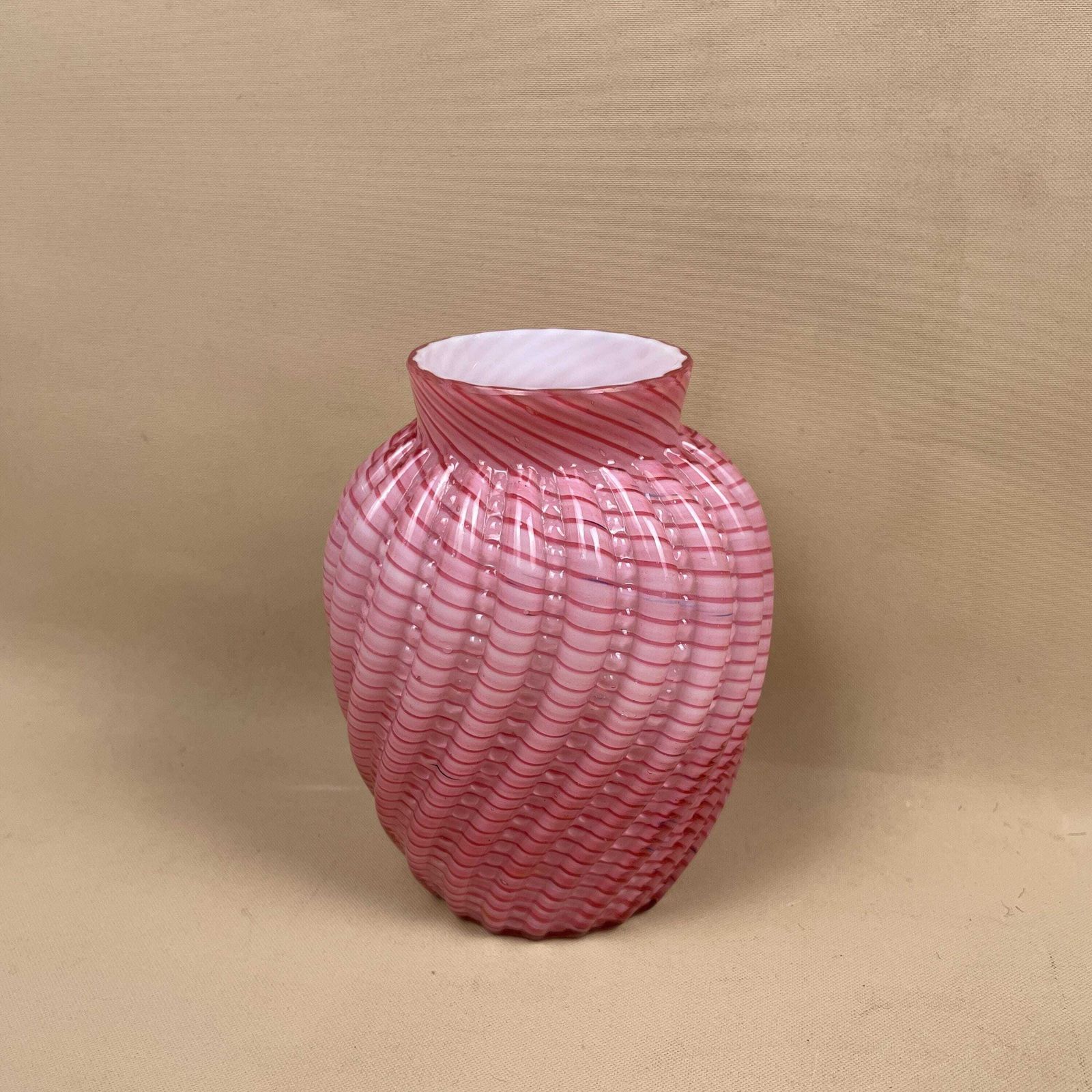 Steven And Williams Glass Vase Posy Pot Pink White Late 19th Century Hand Blown Swirl Tea Light Holder Vintage Pattern Swirled Patterned photo buy