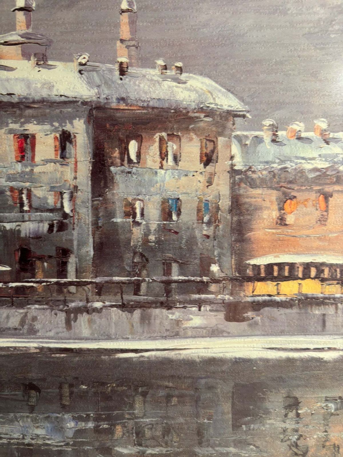 Oil Painting On Cardboard Of Naviglio In Milan By Eugenio Mantegani 80s photo vinterior