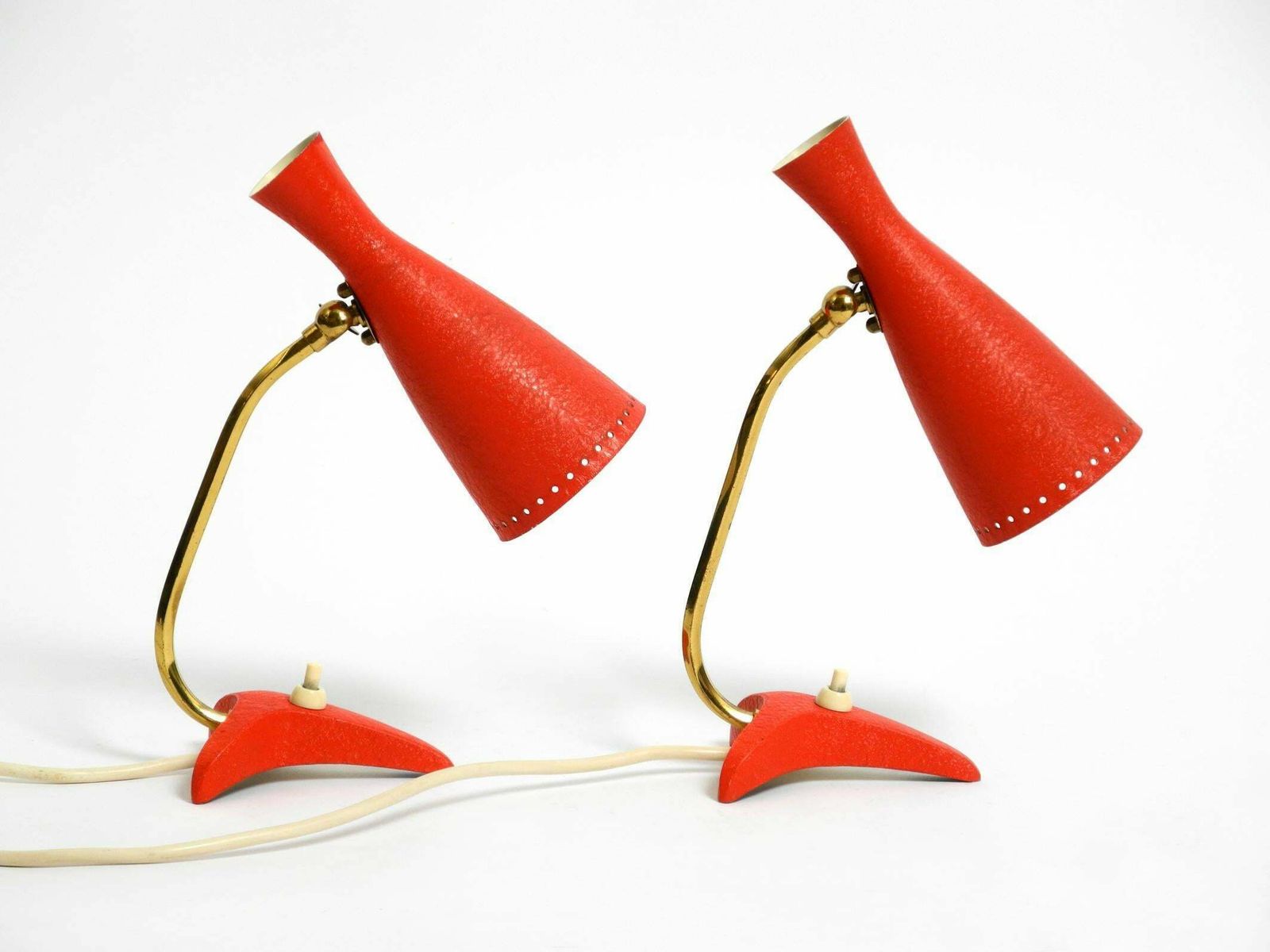 Pair Of Beautiful Red Mid Century Diabolo Crow's Foot Table Lamps From Cosack photo furniture