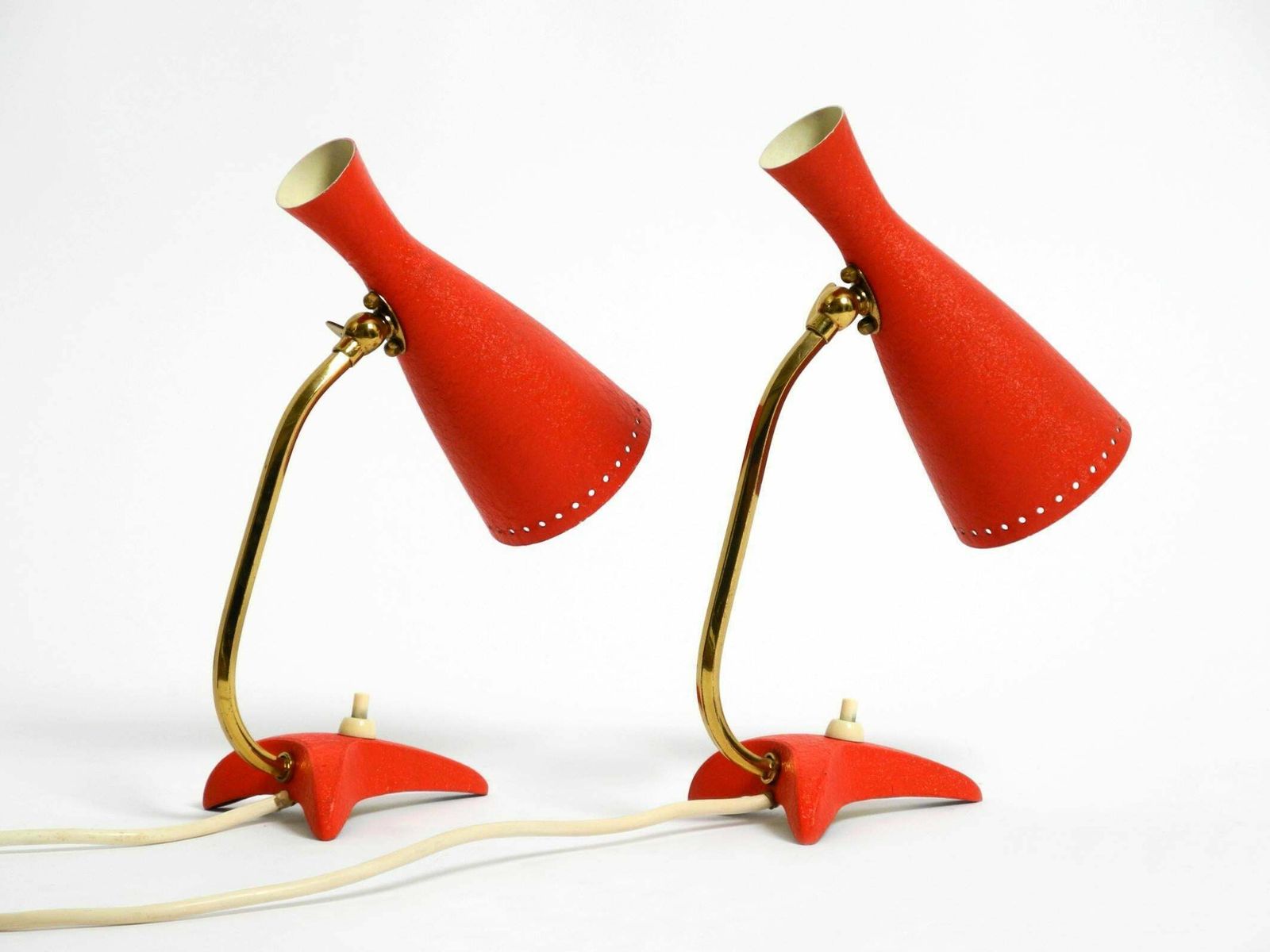 Pair Of Beautiful Red Mid Century Diabolo Crow's Foot Table Lamps From Cosack photo for sale