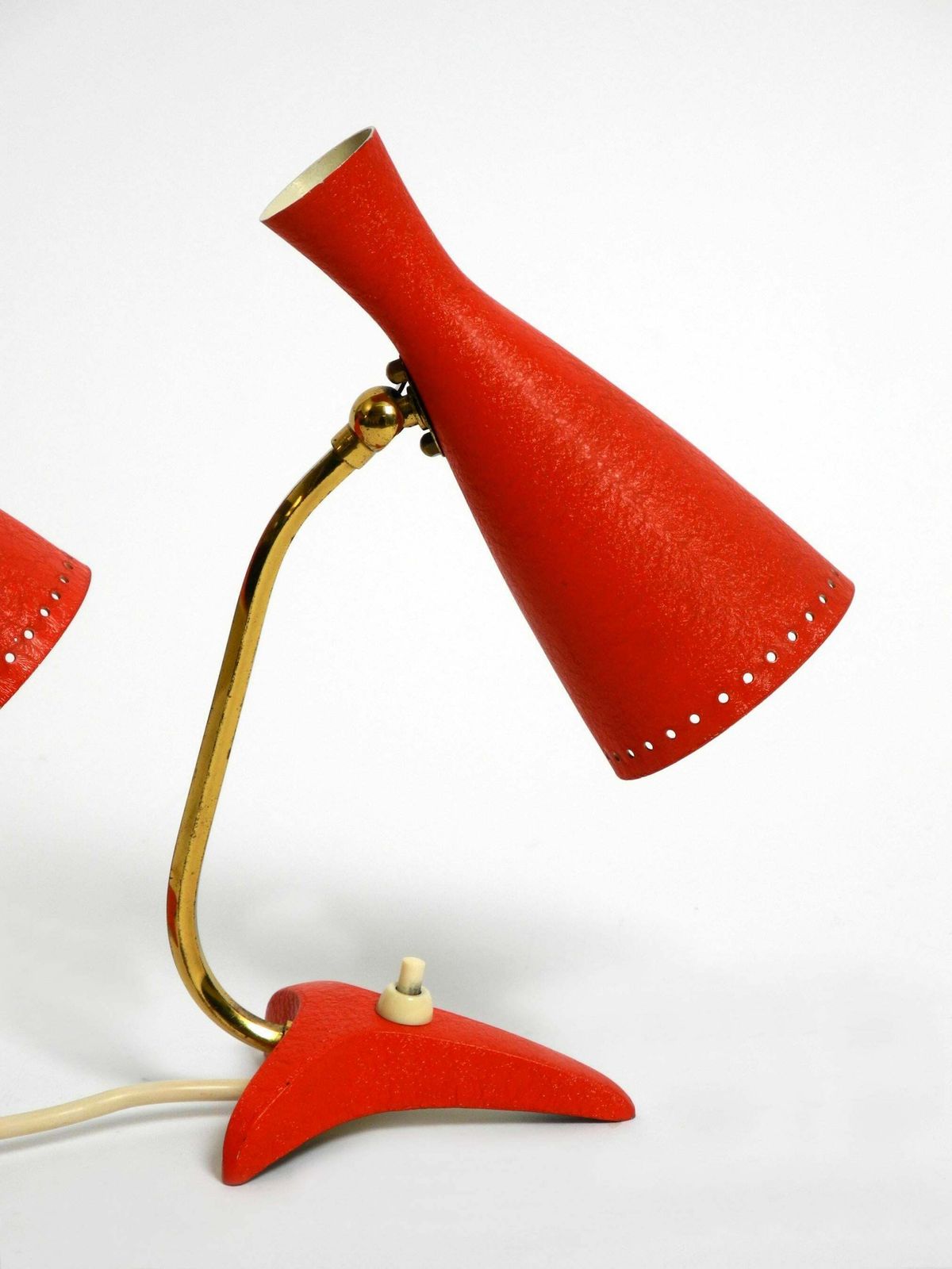 Pair Of Beautiful Red Mid Century Diabolo Crow's Foot Table Lamps From Cosack photo vinterior