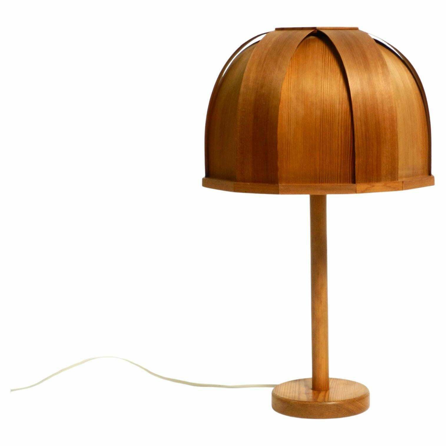Very Rare 1970s Swedish Pine Bent Veneer Table Lamp By Gb Solbackens Svarveri