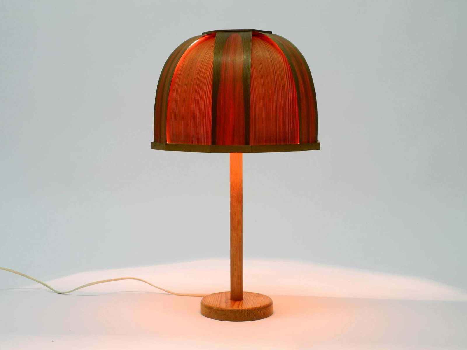 Very Rare 1970s Swedish Pine Bent Veneer Table Lamp By Gb Solbackens Svarveri photo Lighting