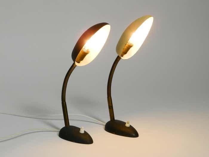Pair Of Beautiful Small 50s Metal Table Lamps With Goosenecks By Gebrüder Cosack photo vintage