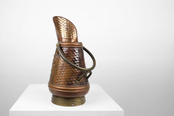 Copper Umbrella Stand With Hammered Medieval Bakery Relief, France, 1900s photo buy