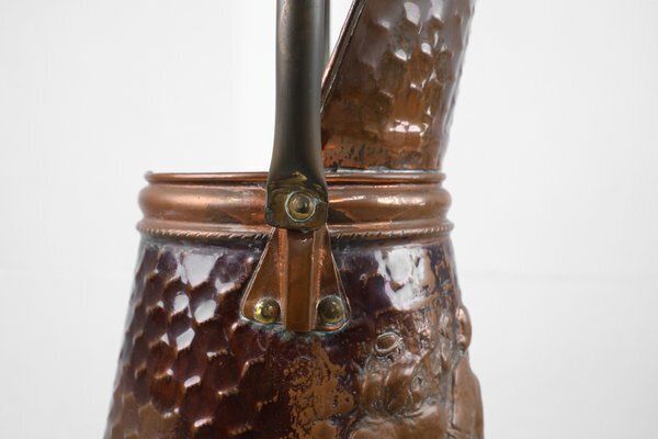 Copper Umbrella Stand With Hammered Medieval Bakery Relief, France, 1900s photo vintage