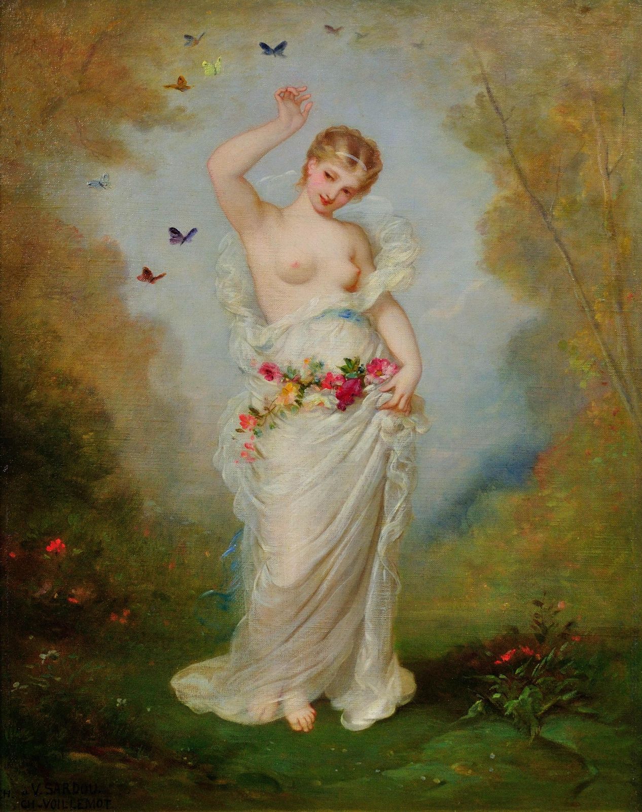 André Charles Voillemot 1822 To 1893. Allegory Of Summer. Framed 1860s French Academic Style Oil Painting With Romantic & Mythological Themes. photo furniture