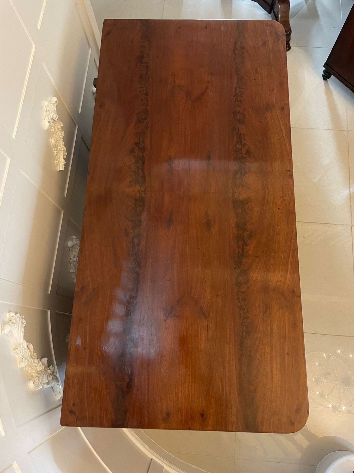 Unusual Antique 19th Century Quality Figured Mahogany Kneehole Architects Desk photo for sale