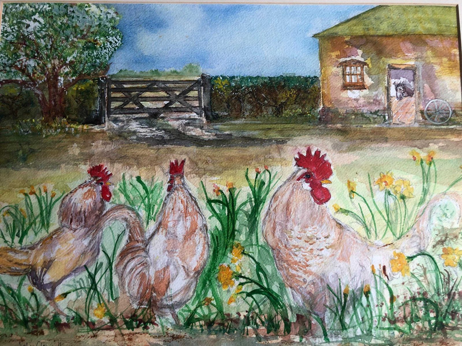 Barn Door Cockerels Water Colour Painting By John Elsworthy photo furniture