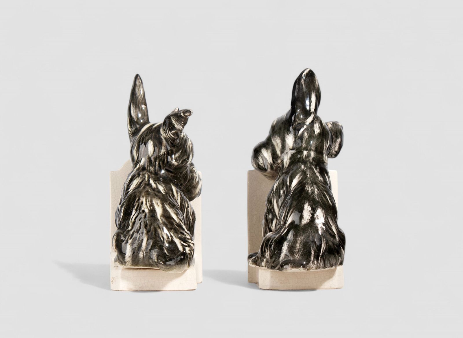 Pair Of French Art Déco Painted Ceramic Bookends Shaped Like Scotch Terrier Dogs photo Home Decor
