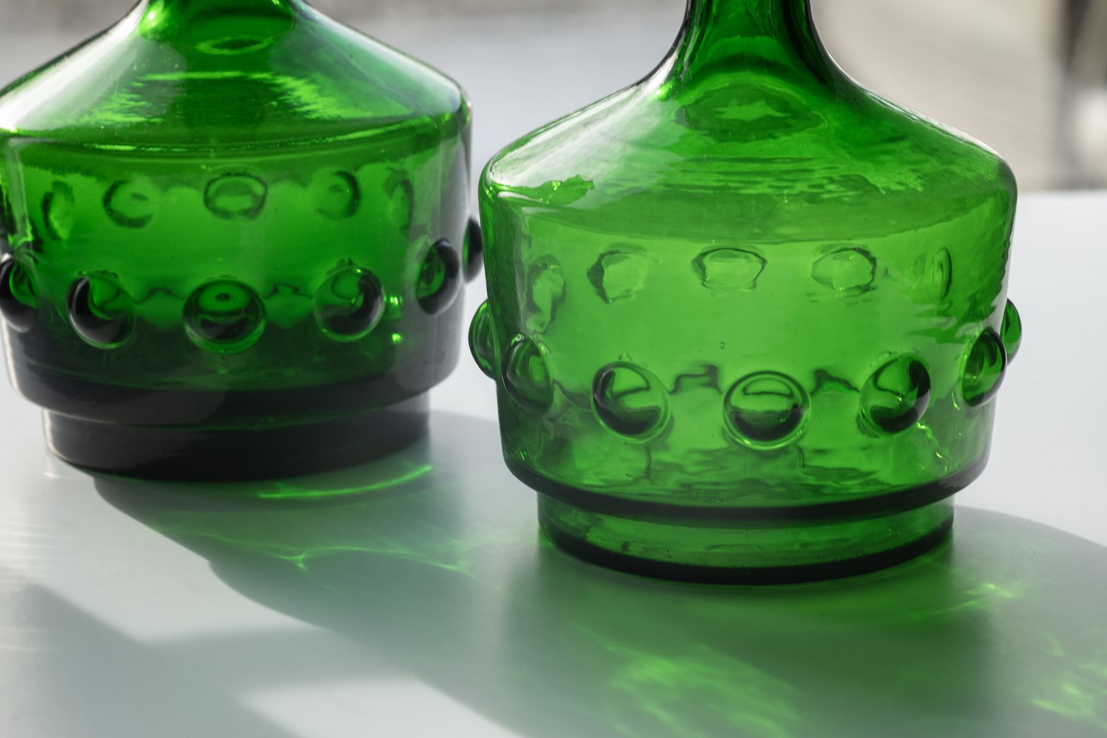 A Pair Of Emerald Glass Italian Mid Century Decanters photo Home Decor