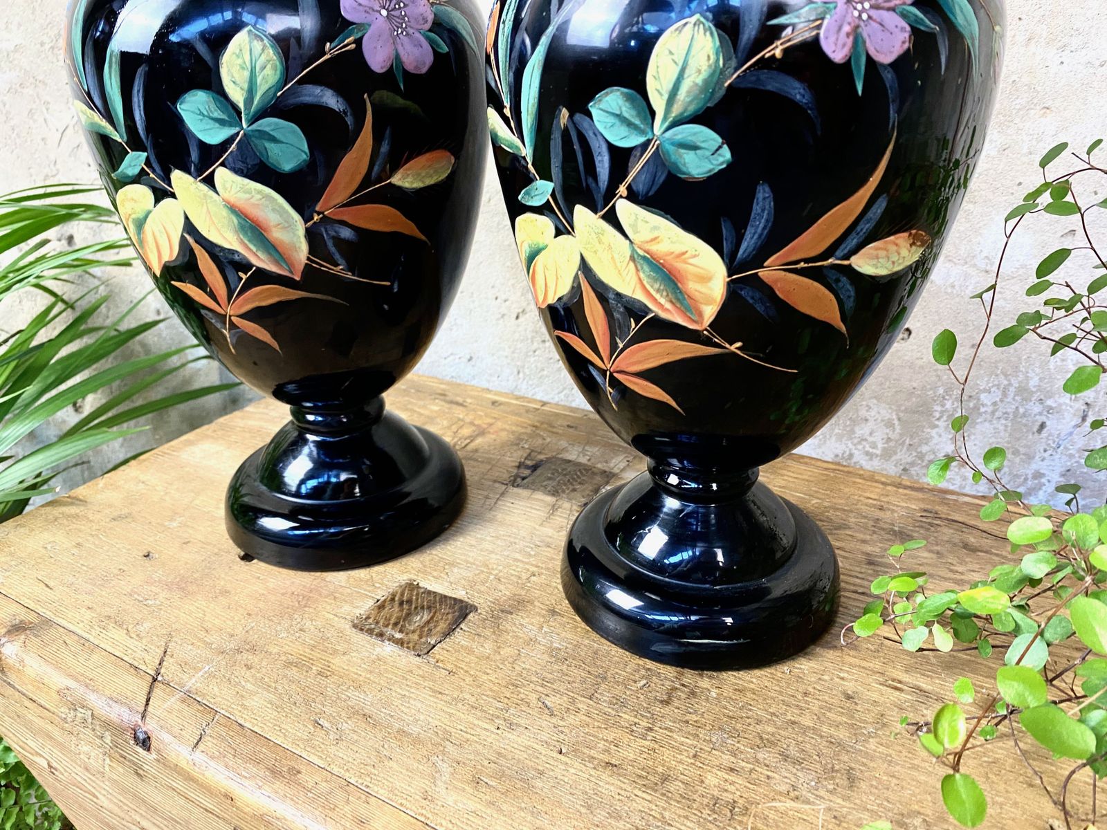 Victorian Pair Amethyst Glass Vases With Hand Painted Floral Design photo 250.0