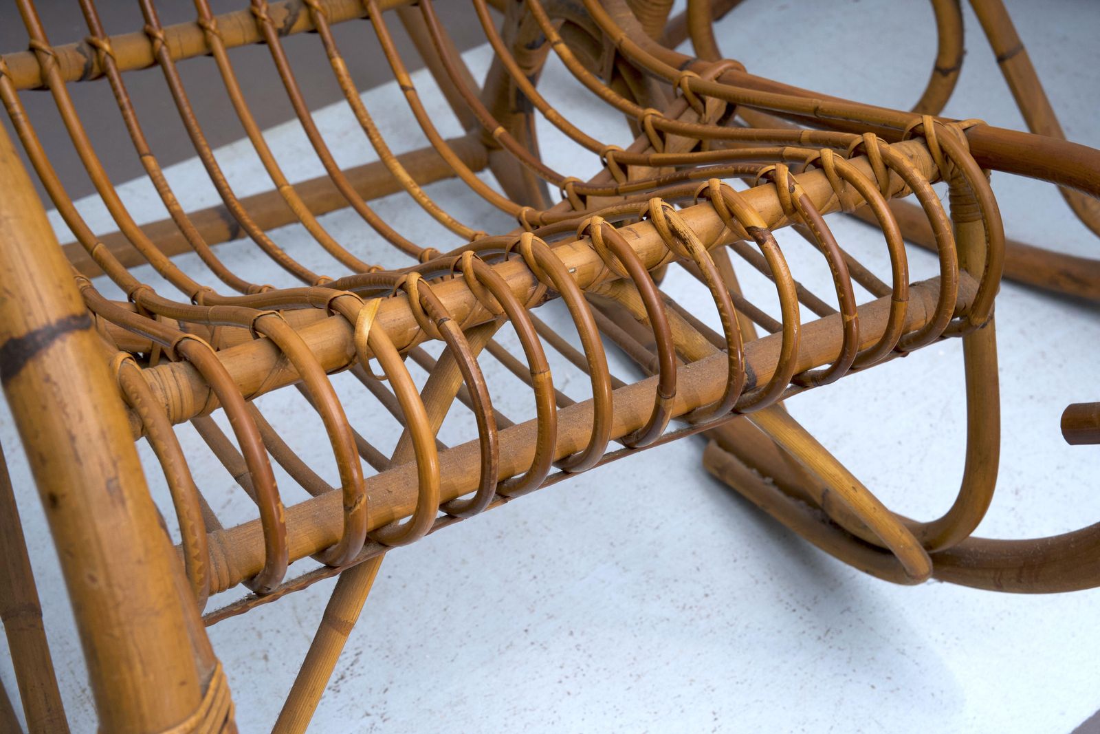 photo furniture Franco Albini Style, Pair Of Rattan And Bamboo Rocking Chairs. Italy 1950s