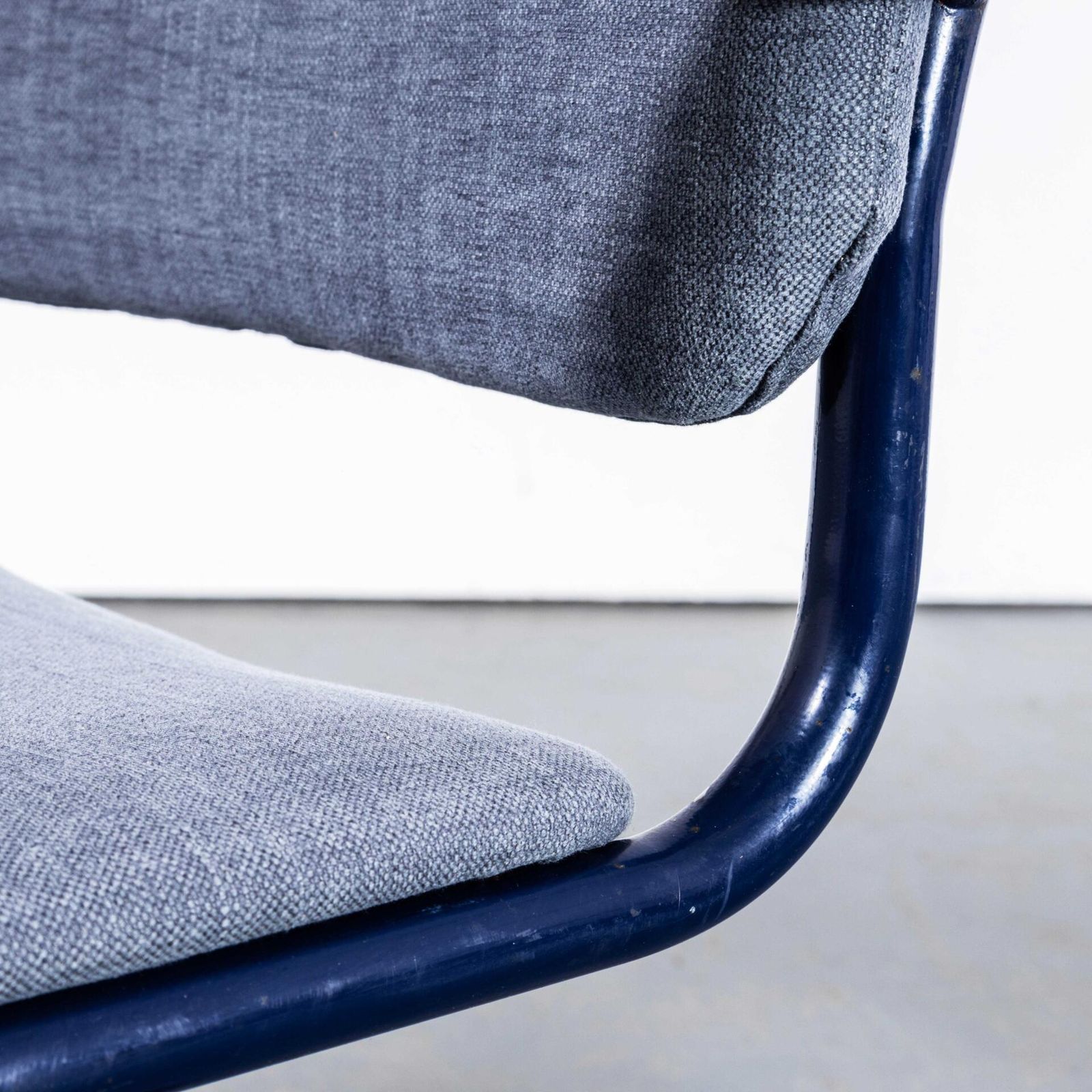 1970’s Cantilever Blue Frame Dining Chairs With Blue – Grey Upholstery – Set Of Six photo for sale