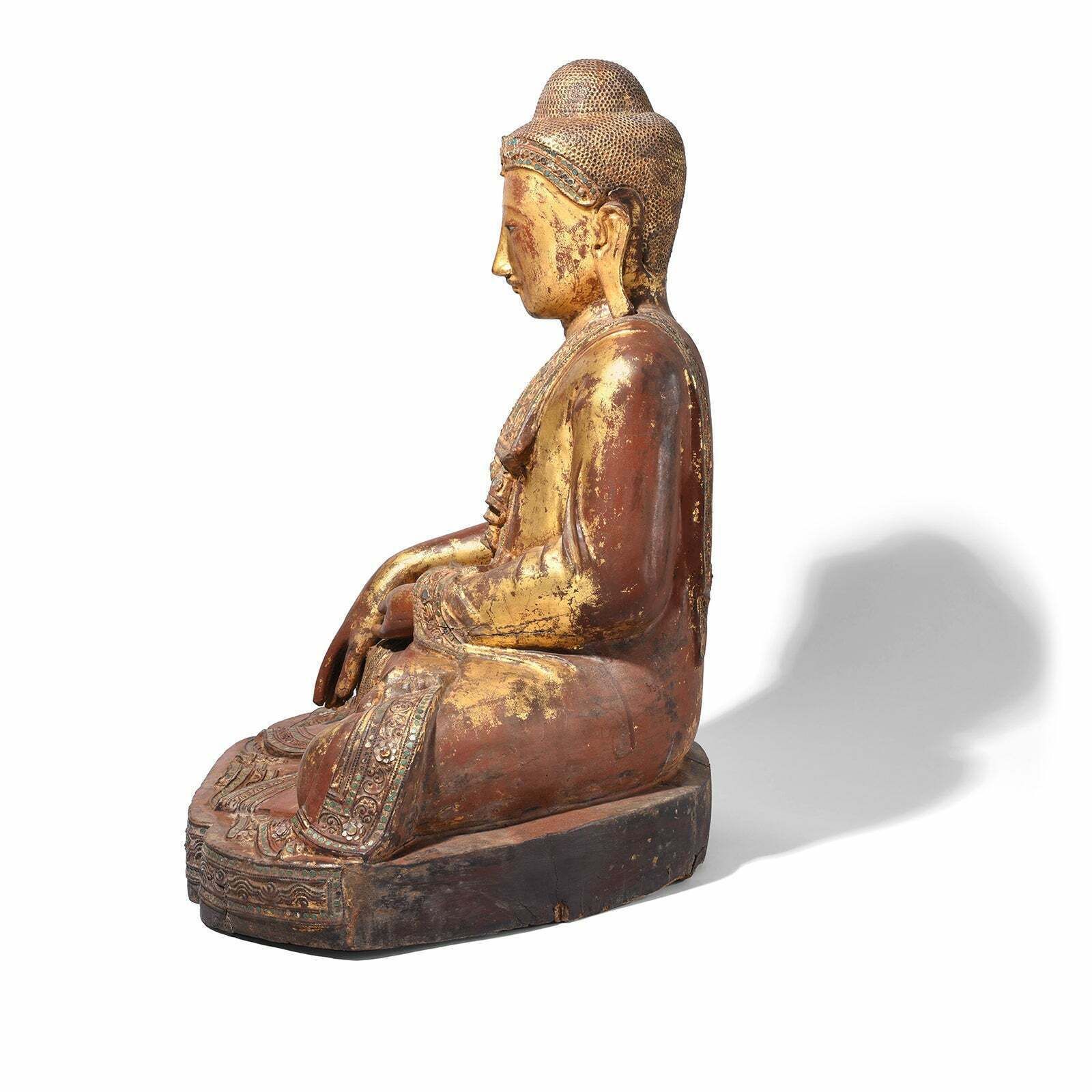 Antique Gilded Teak Burmese Sitting Buddha   19th Century photo buy
