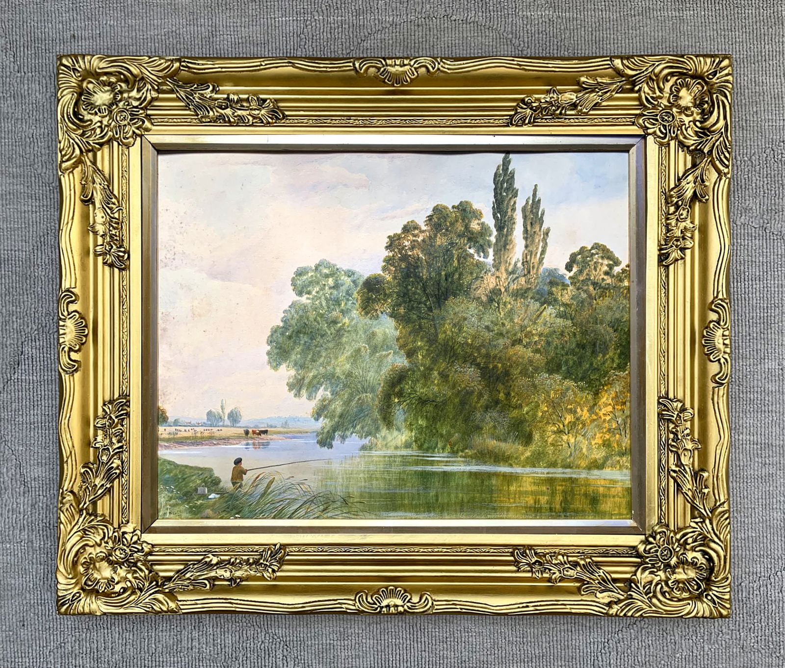 Fine C19th Victorian Watercolour   Boy Fishing In A Rural Landscape   William Wilde (1826 1901)