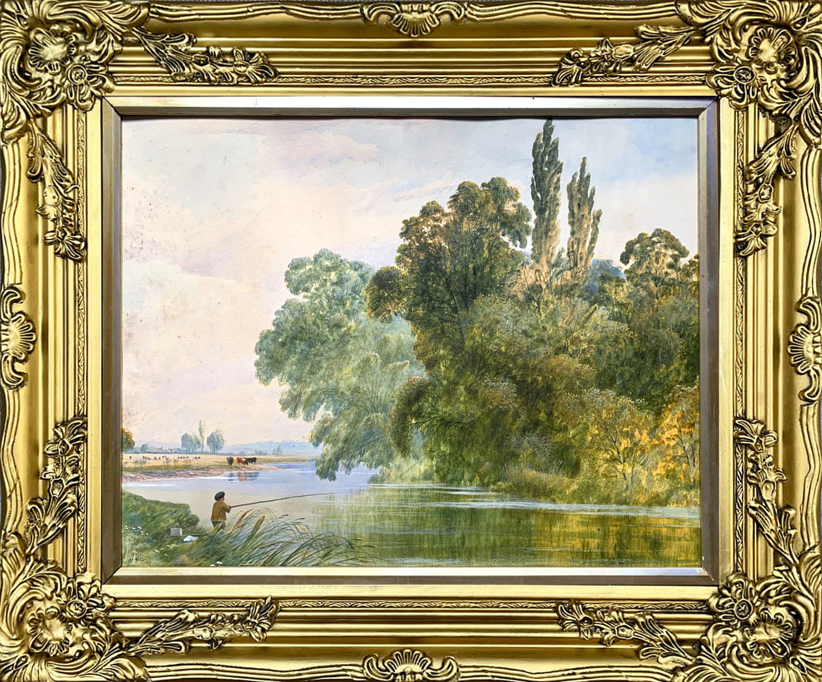 Fine C19th Victorian Watercolour   Boy Fishing In A Rural Landscape   William Wilde (1826 1901) photo furniture