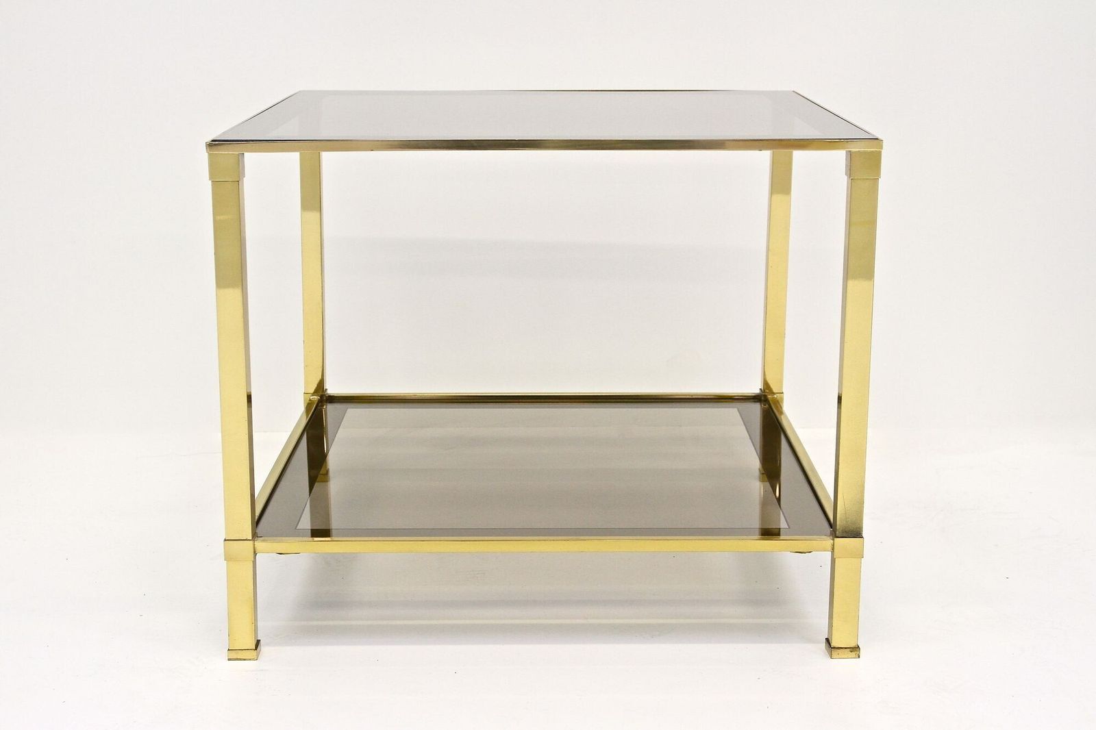 photo vinterior 20th Century Hollywood Regency Brass Side/ End Table, Smoked Glass, It Ca. 1970
