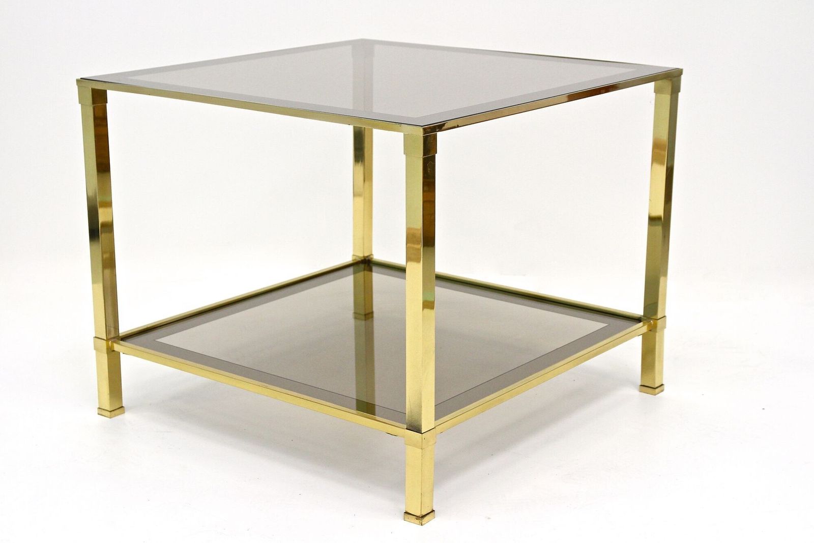 photo buy 20th Century Hollywood Regency Brass Side/ End Table, Smoked Glass, It Ca. 1970