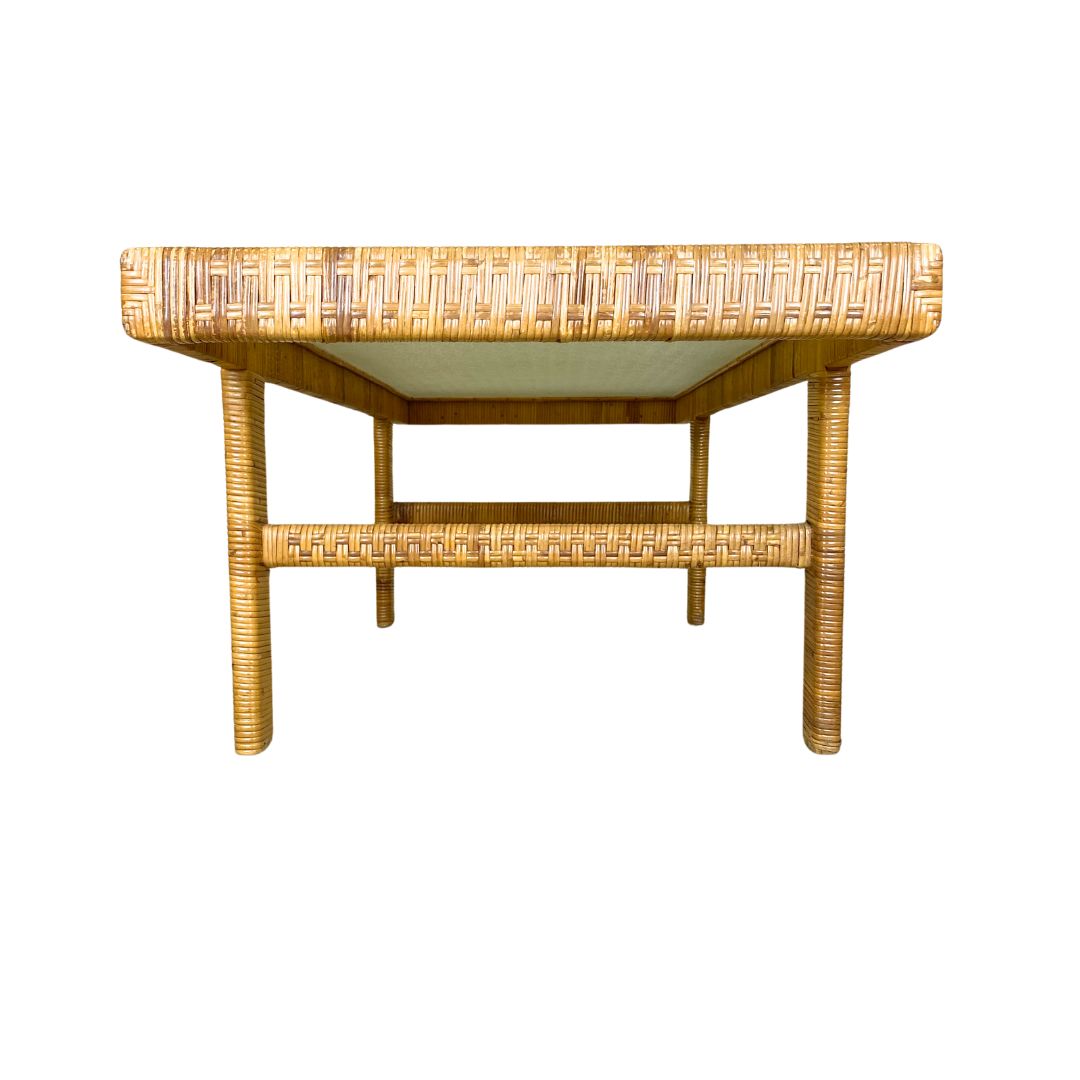 Danish Modern Coffee Table In Rattan Cane And Matt Glass By R. Wengler 1940s photo 895.0