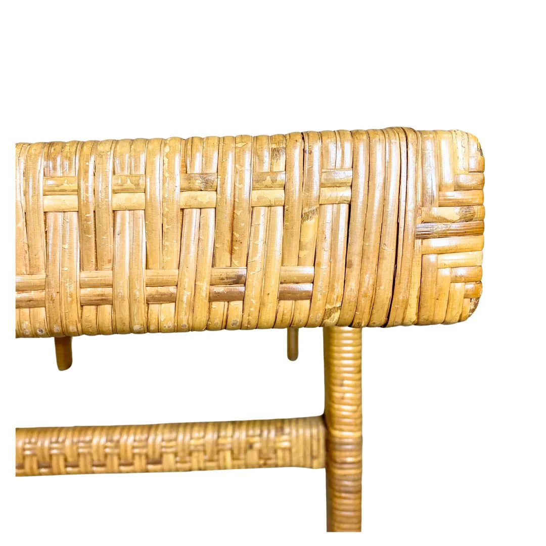 photo vinterior Danish Modern Coffee Table In Rattan Cane And Matt Glass By R. Wengler 1940s
