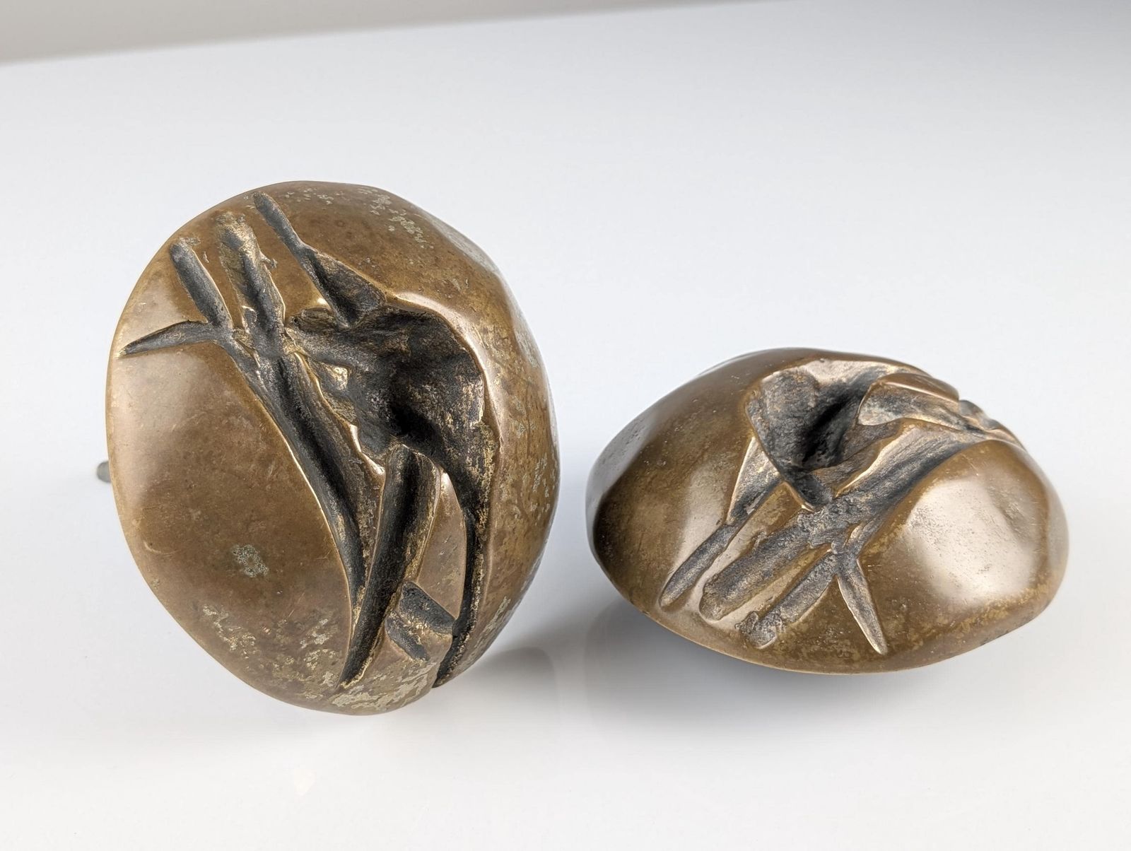 Brutalist Bronze Double Door Handle 1970s