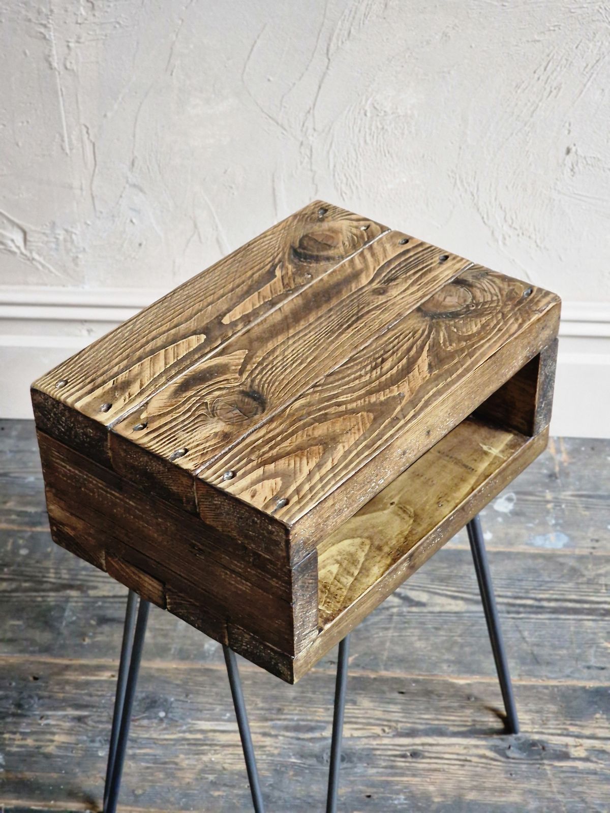 Retro Side Table "Noa" In Roast Coffee Finish With Hairpin Legs   Bedside Table | Boho Plant Stand | Rustic | Reclaimed Wood photo 124.0