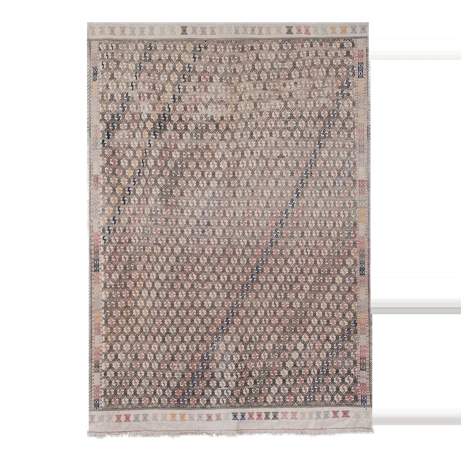 Mid 20t Century Diamond Pattern Jajim Kilim With Muted Colors 5'9'' X 8'4''