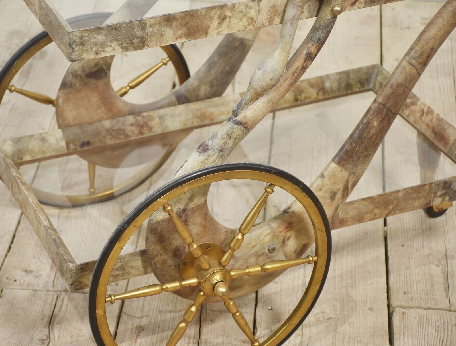 Goatskin And Brass Bar Or Dessert Cart By Aldo Tura photo for sale