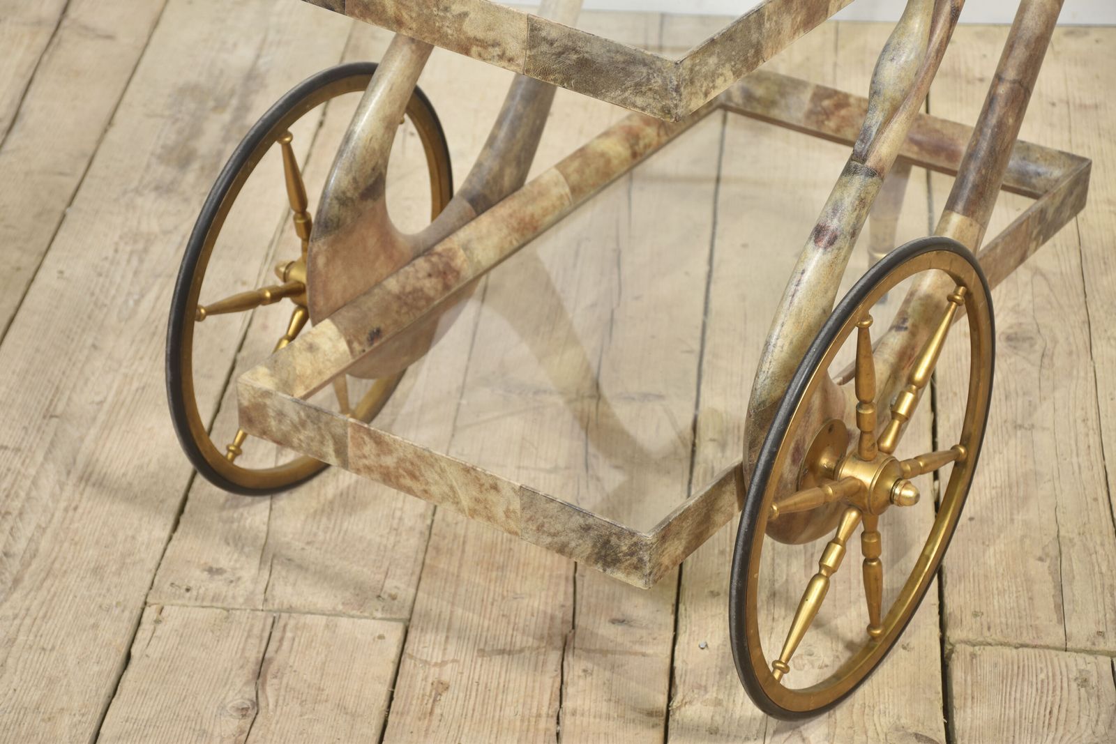 Goatskin And Brass Bar Or Dessert Cart By Aldo Tura photo vinterior