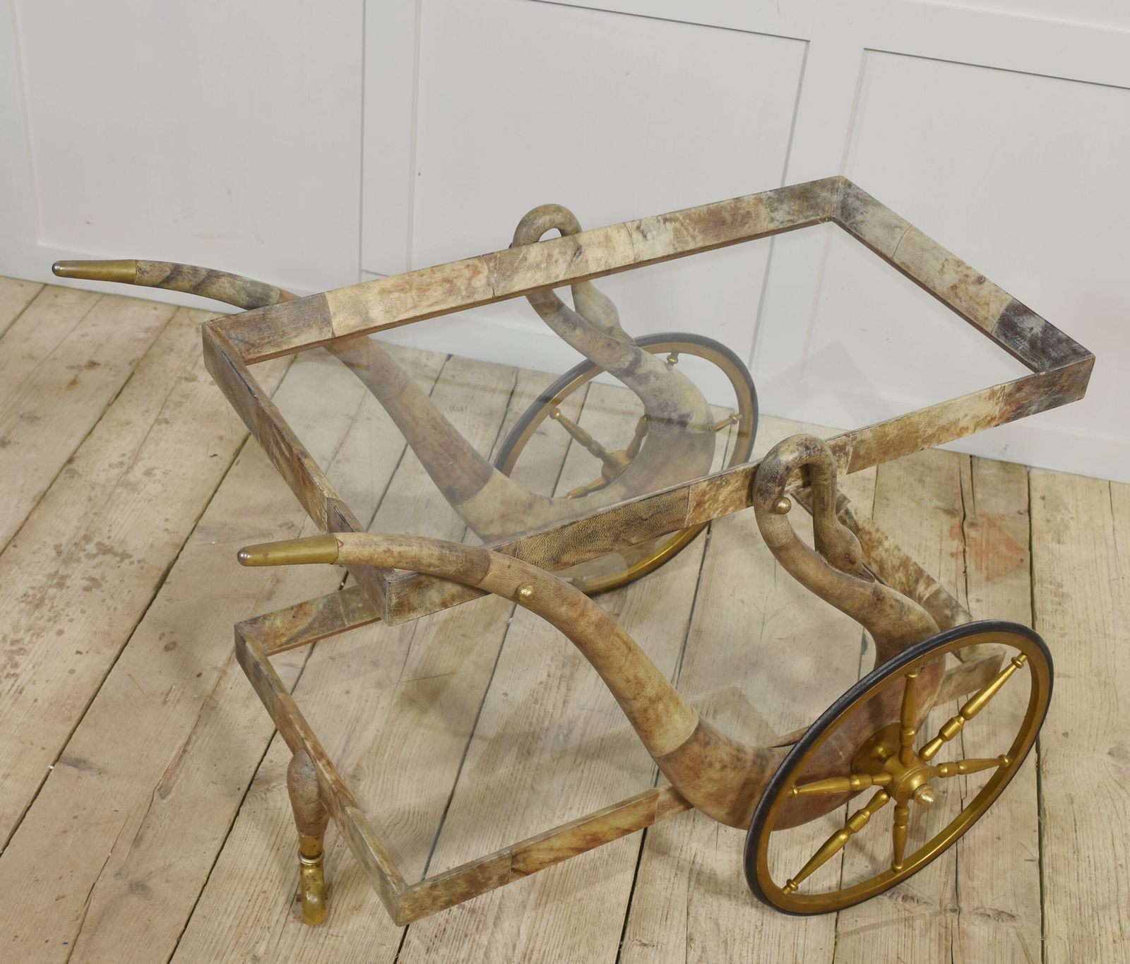 Furniture Goatskin And Brass Bar Or Dessert Cart By Aldo Tura photo
