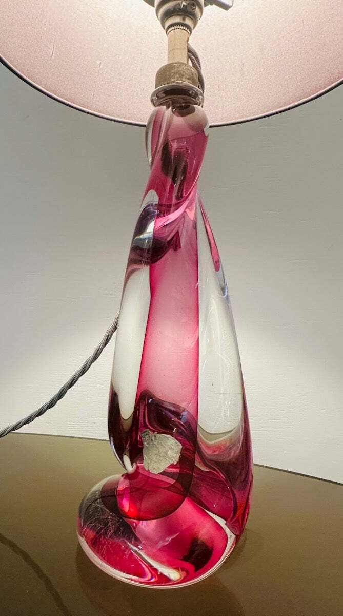photo for sale 1950s Belgium Val Saint Lambert Pink & Clear Twisted Crystal Glass Table Lamp Base