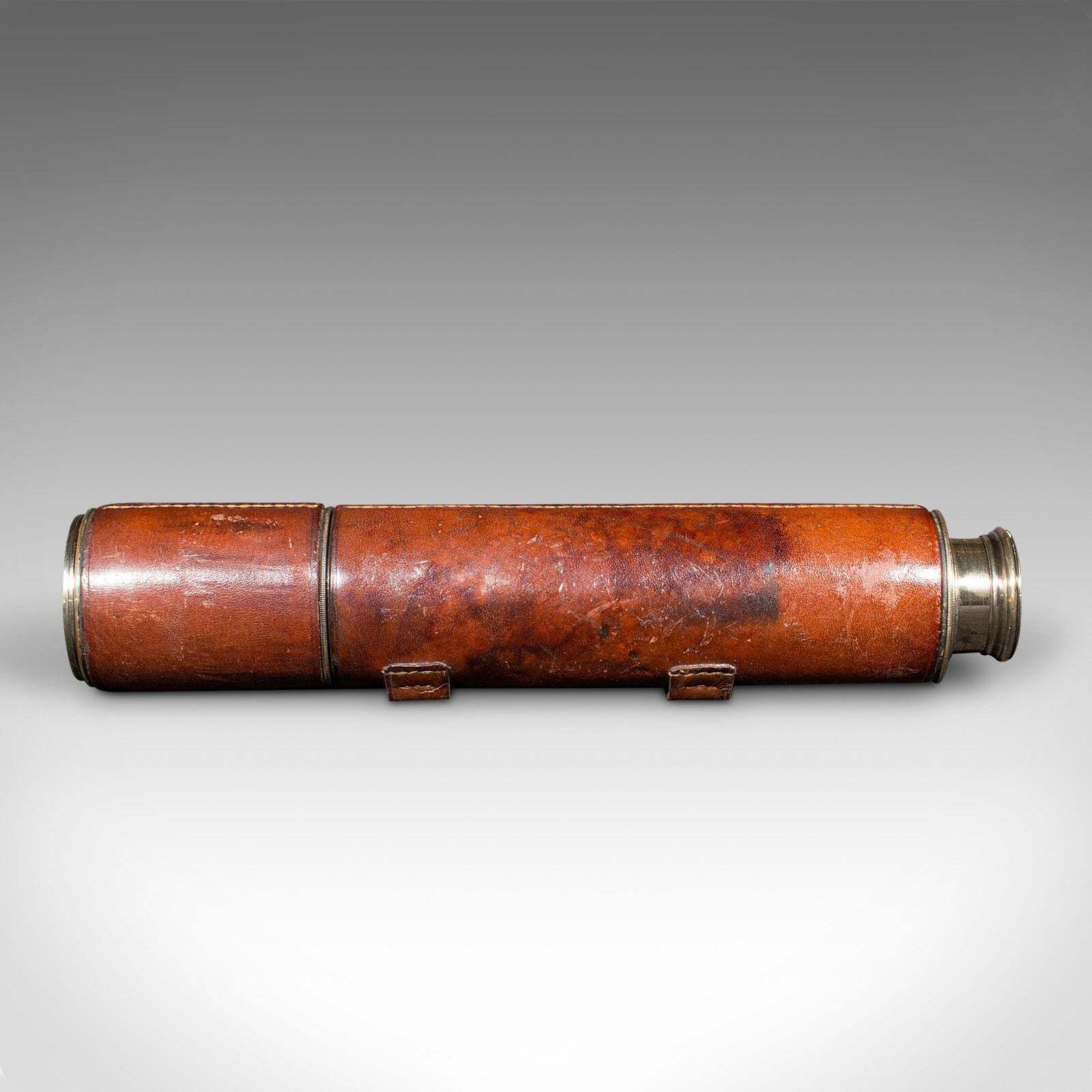 Antique 3 Draw Telescope, English Brass, Leather, Newton & Co, Victorian, C.1870 photo Home Decor