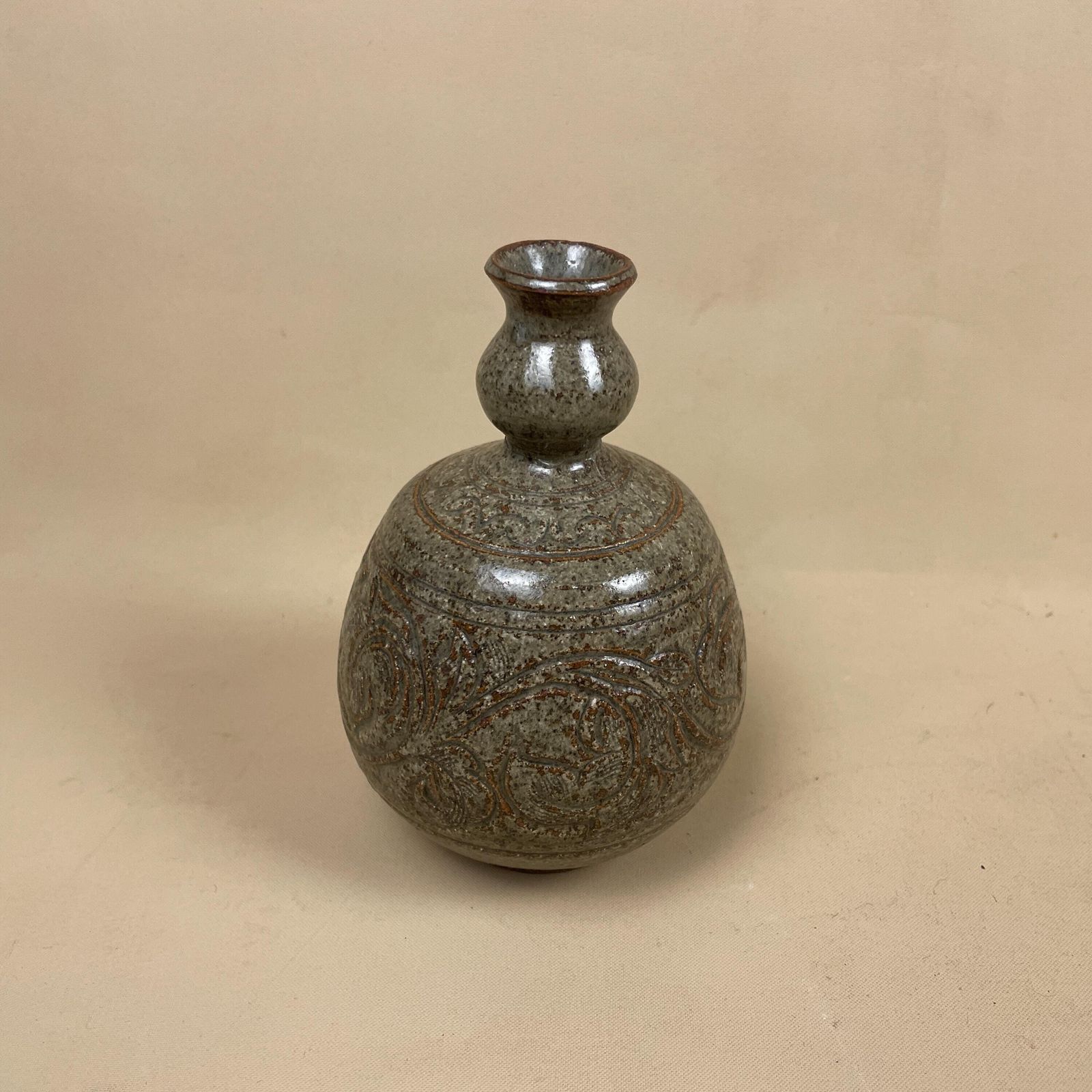 Antique Handmade Vase Decorative Ceramic Pot Pattern Flower Art Studio Pottery Handmade Vintage Clay Cottage Planter Glaze Green