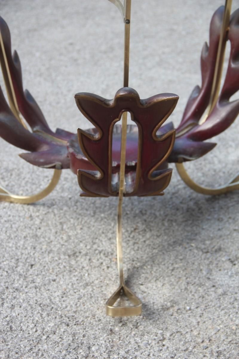 photo for sale Colli Round Mid Century Modern Italian Table Coffee Leaves Brass Sculpture Glass
