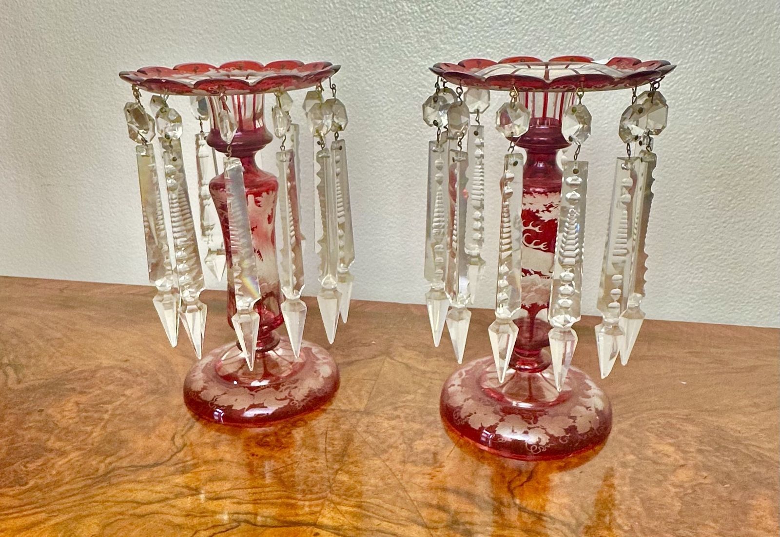 Pair Of Victorian Ruby Glass Lustres Circa 1875 photo Home Decor